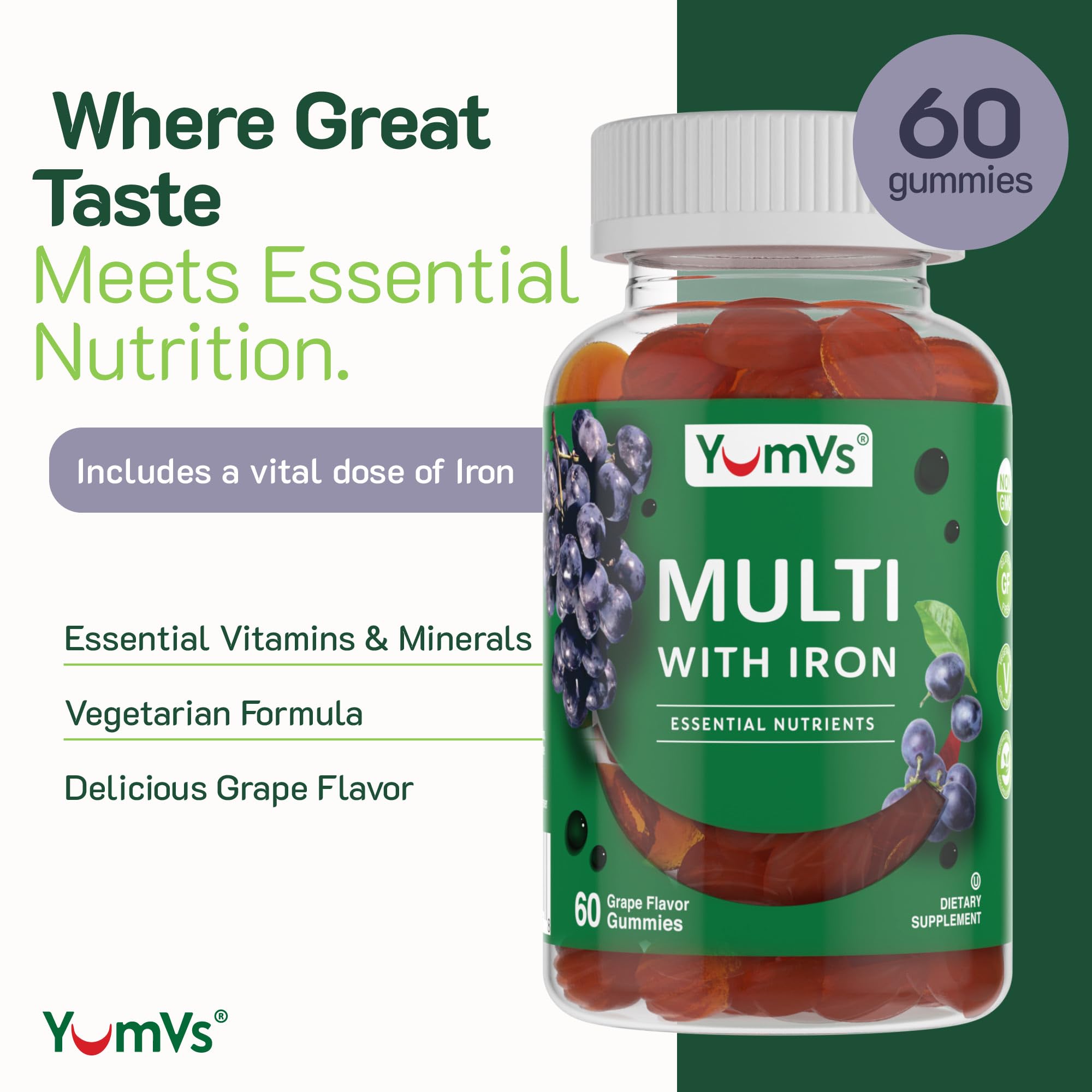 YUM-V'S Iron Gummies with Vitamin C, Grape (60 Count) — Amazon image 2