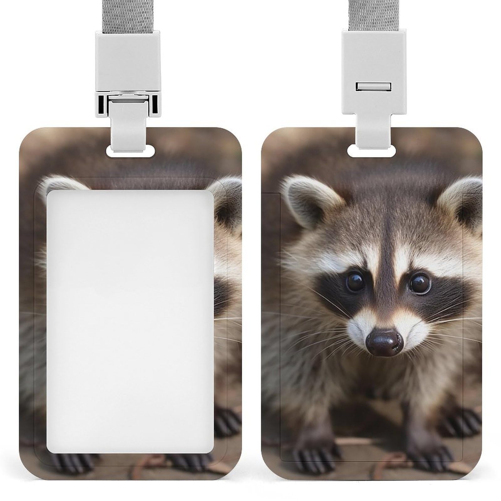 ID Card Holders for Lanyard,Cub Raccoon Printed Badge Holder with Clear Window,Plastic Vertical Bus Pass Holders for Work Teacher Nurse Employees Proximity Key Cards Women Men — image 1