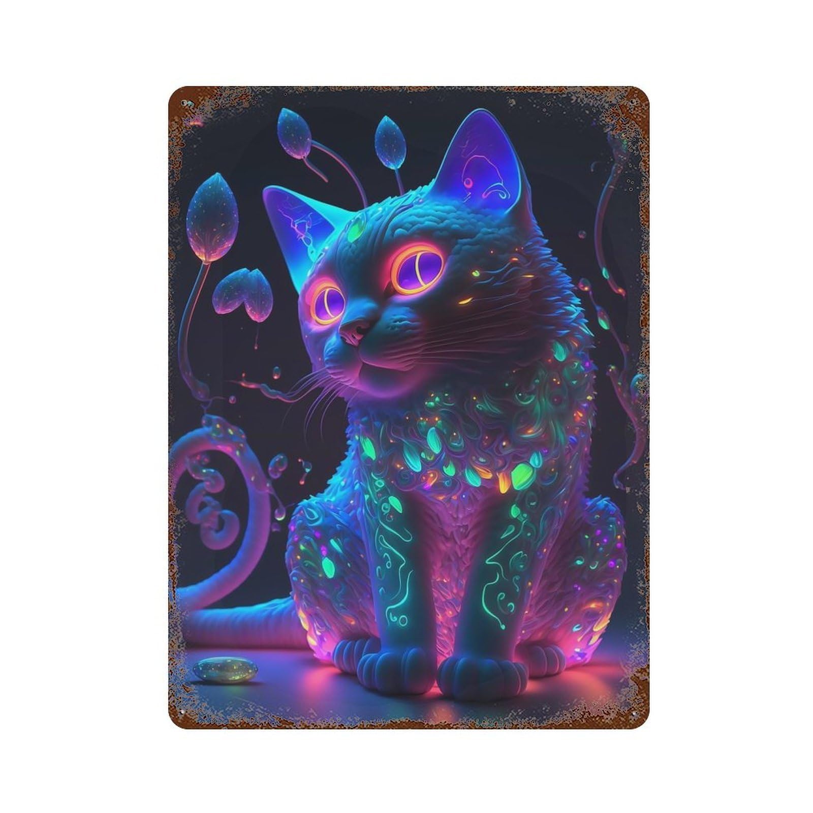 Cosmic Kitty Cat Aged Metal Wall Plaque 15.7"x11.8", Ideal for Patio, Garden Room And Bar Decor