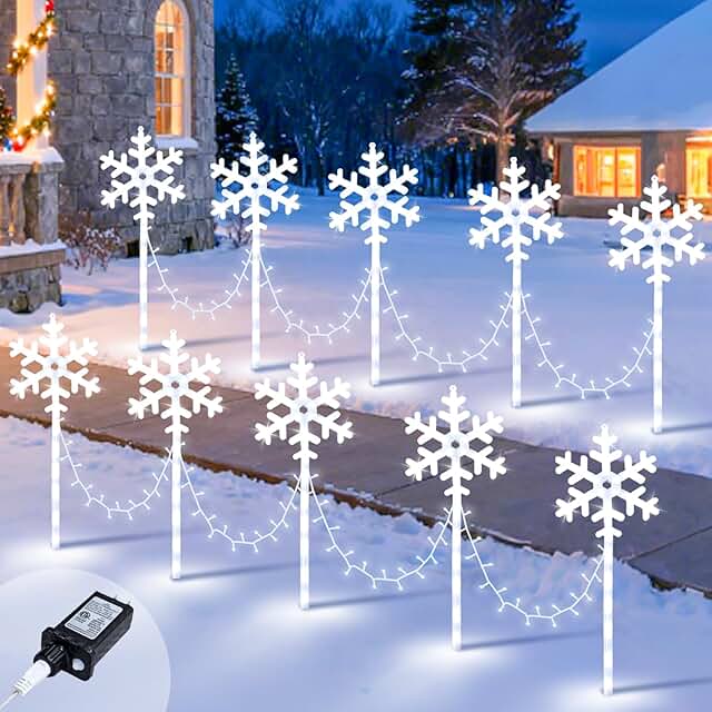 Christmas Snowflake Pathway Lights Outdoor 10 Pack Waterproof Snowflake ...