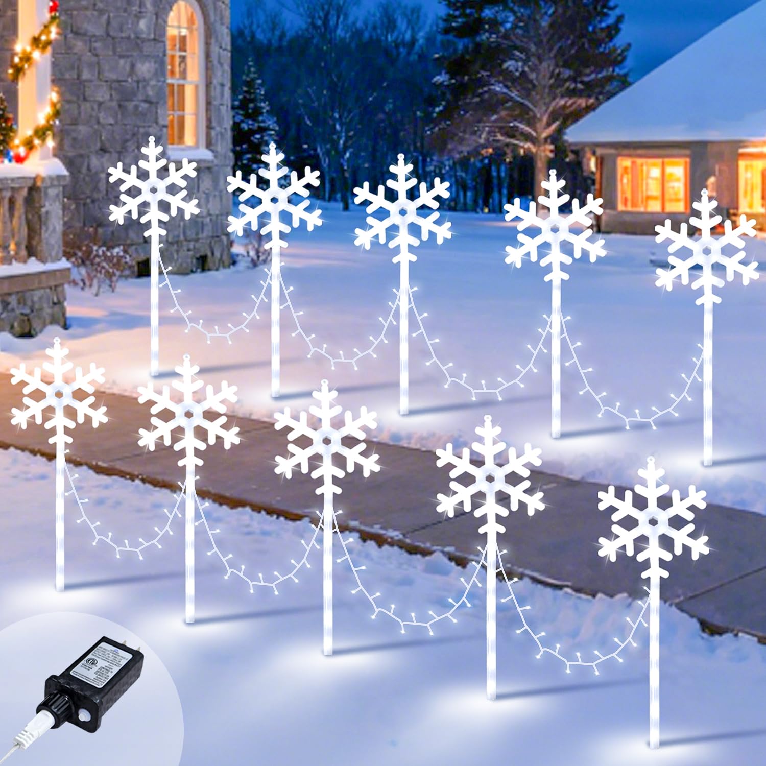 Lumières de Noël flocon de neige étanches x10 à 8 modes pour décoration de jardin