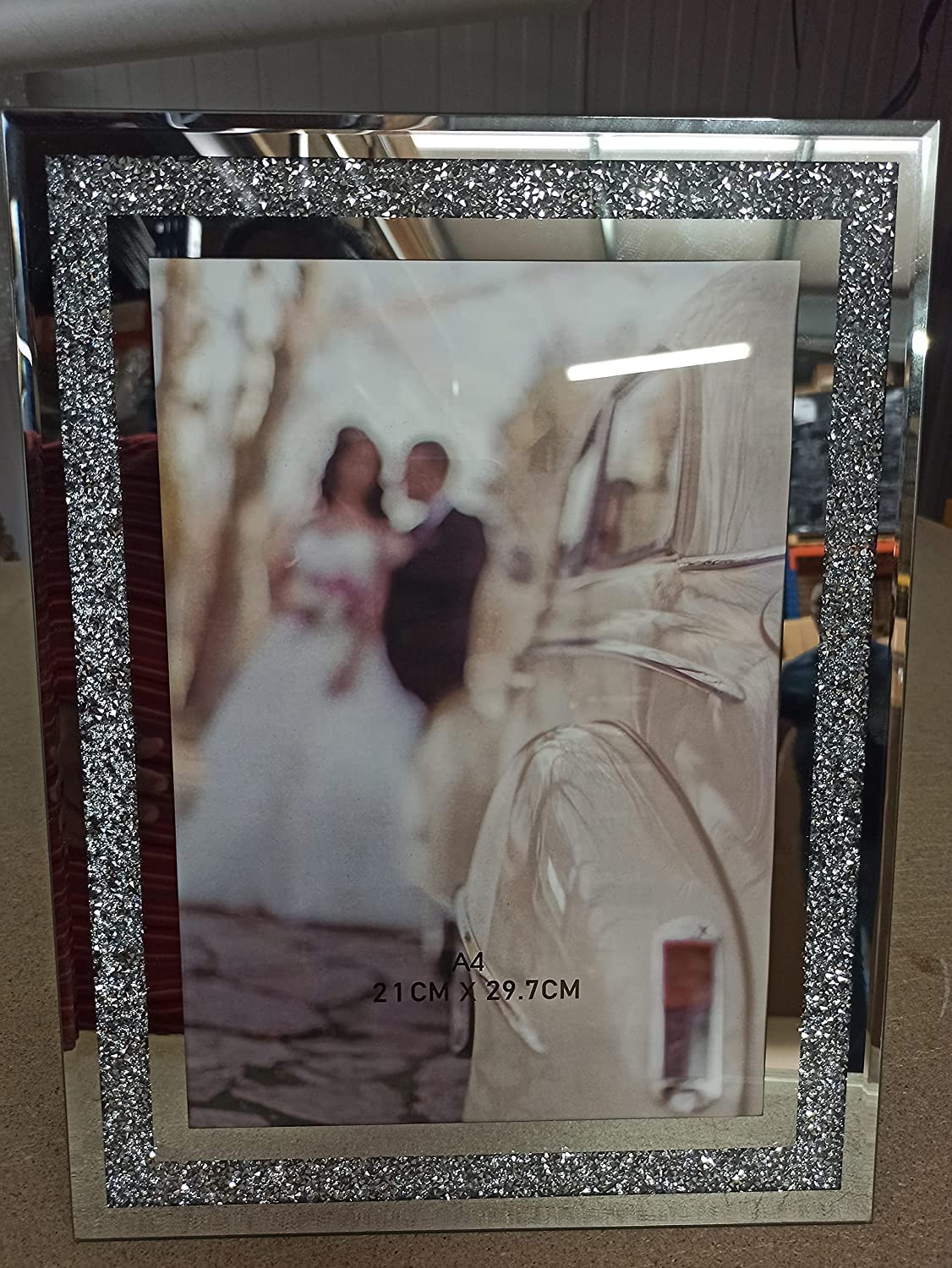 DEENZ 2X Crushed Crystals Photo Frame Silver Mirrored Crushed Jewel Crystal Diamante Picture Frame Pack Of 2 (A4)