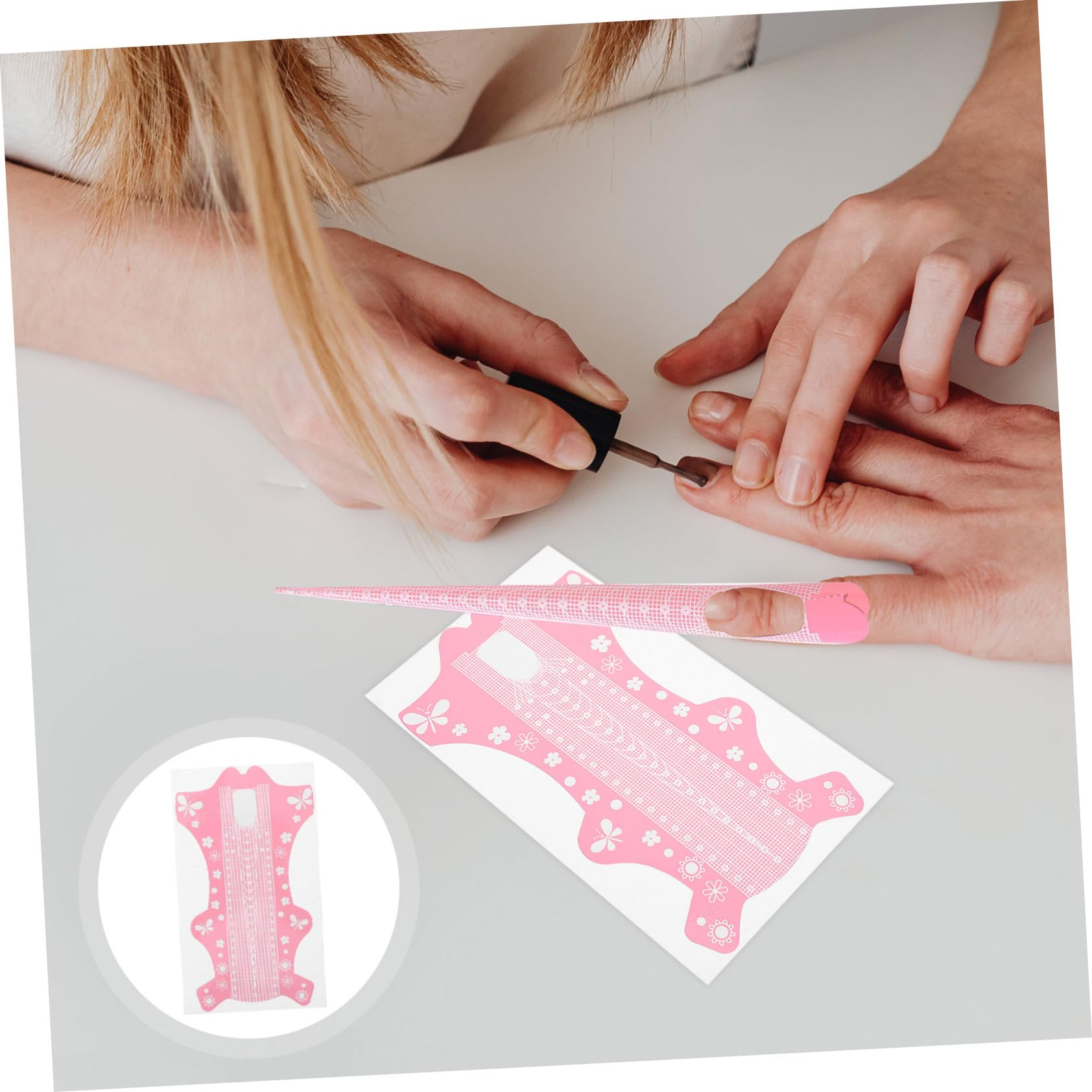 FRCOLOR 500 piezas titular para papel de uñas pegatinas de arte de uñas herramienta guía de manicura pegatinas para formas de uñas suministros de manicura DIY accesorios de uñas rosa extra largo