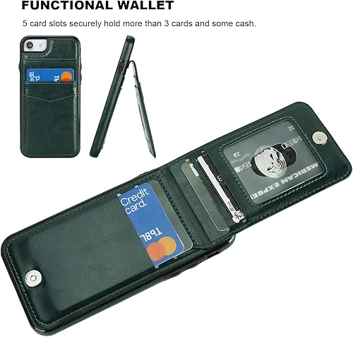 Miniatura 4 de KIHUWEY Funda tipo cartera para iPhone SE iPhone 78 con tarjetero de crédito, cierre magnético de cuero de primera calidad, resistente función