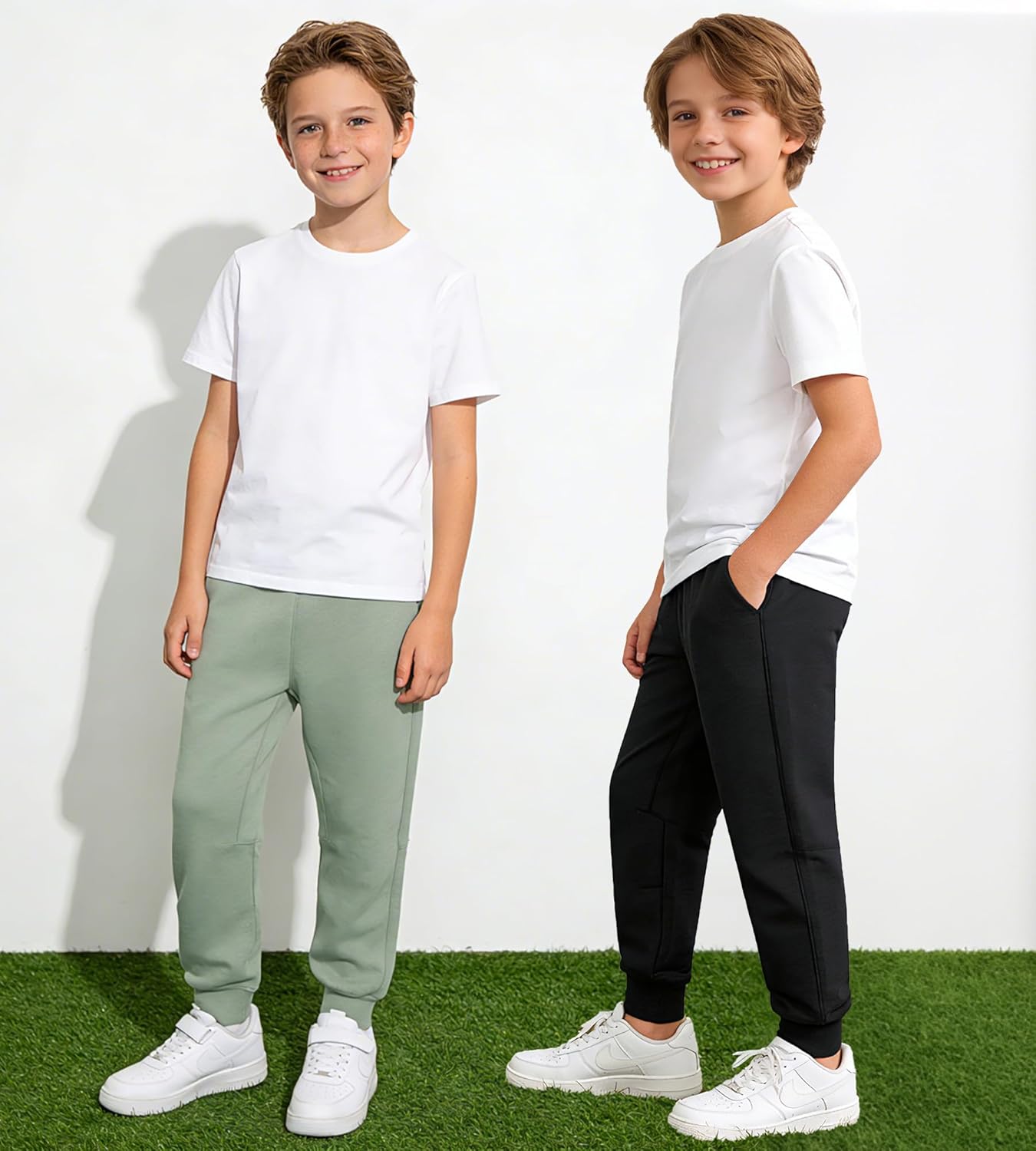 MERIDIANO 2 Pack Boys Joggers Lightweight Athletic Pants, Soft Scuba-Style Fabric Jogging Pants for Kid Youth with Drawstring - Image 2