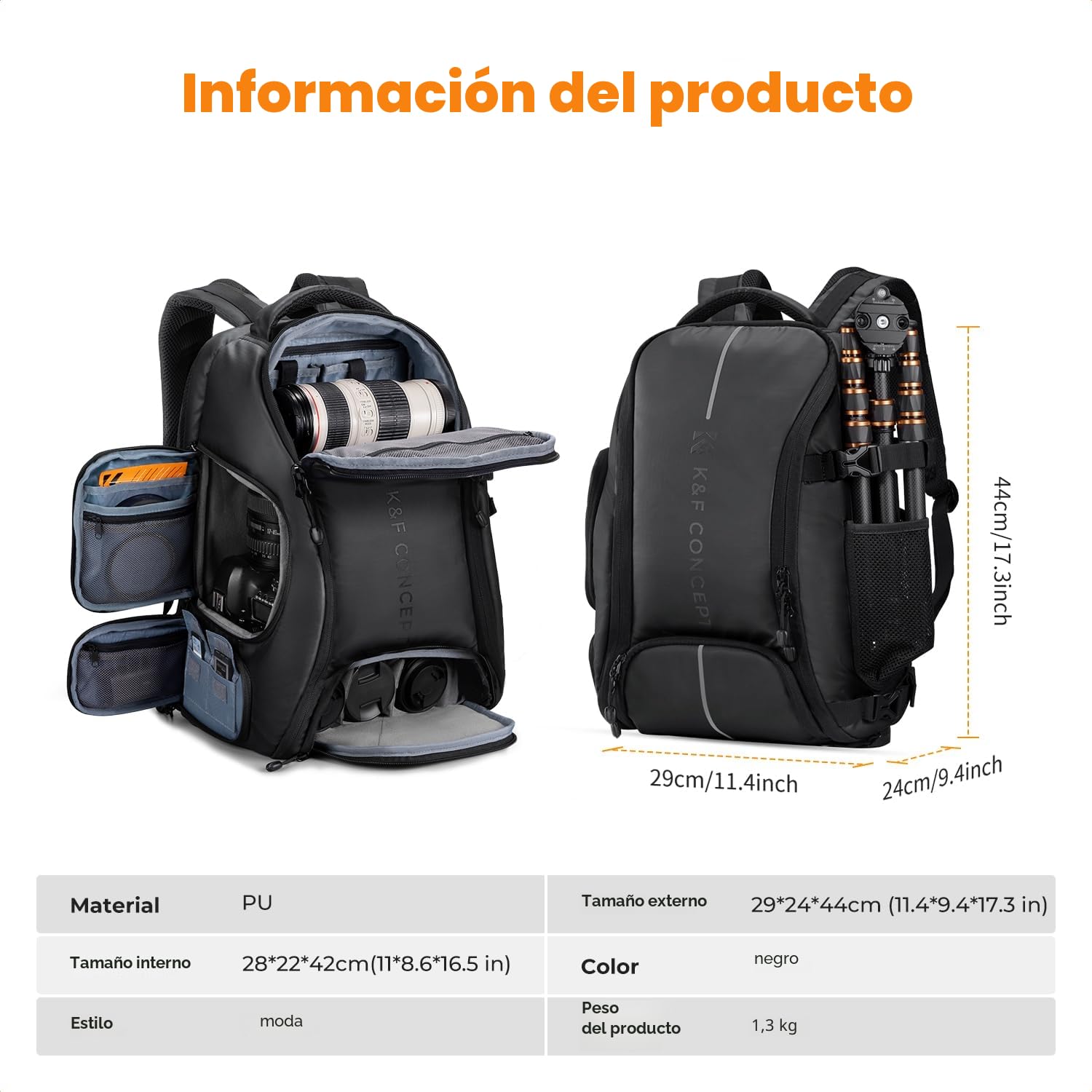 K&F Concept Mochila para cámara, bolsa de cámara de gran capacidad de 25 L para fotógrafos con protector de lluvia y compartimento para laptop de 15.6 pulgadas compatible con dron Canon/Nikon/Sony/DJI