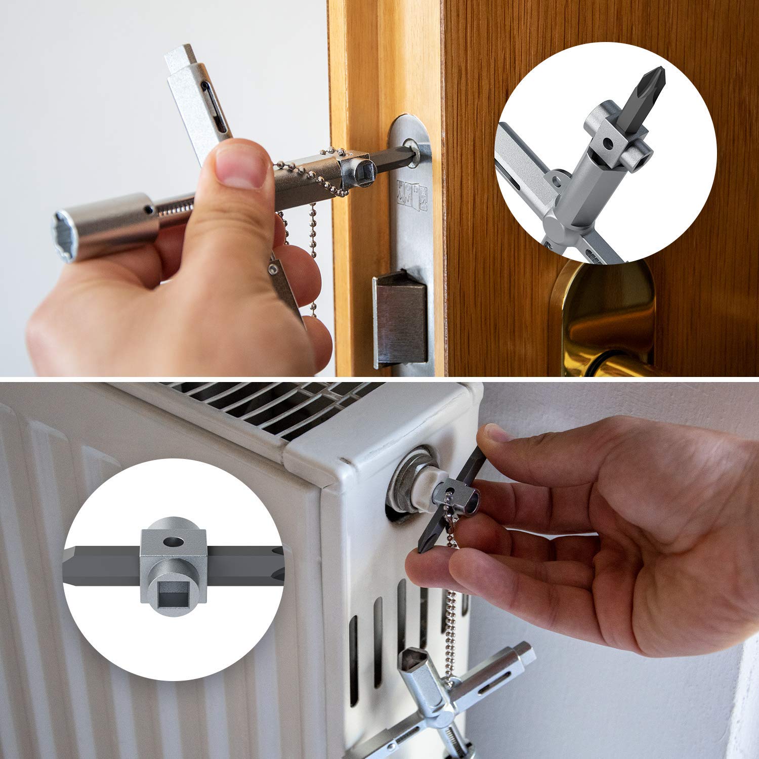ABSINA Llave universal con 7 perfiles | Juego de 2 llaves universales para armarios y sistemas de cierre comunes, llaves triangulares, cuadradas