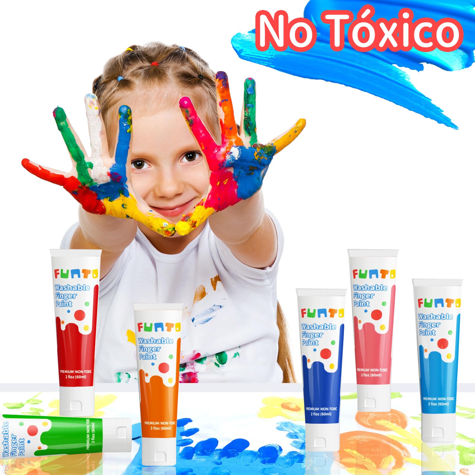 Funto Pintura de dedos lavable para niños, pintura de dedos segura y no tóxica para pequeños de 1 a 3 años, pintura de baño, suministros de artística para niños, de 1, 2, 3, 4, 5,