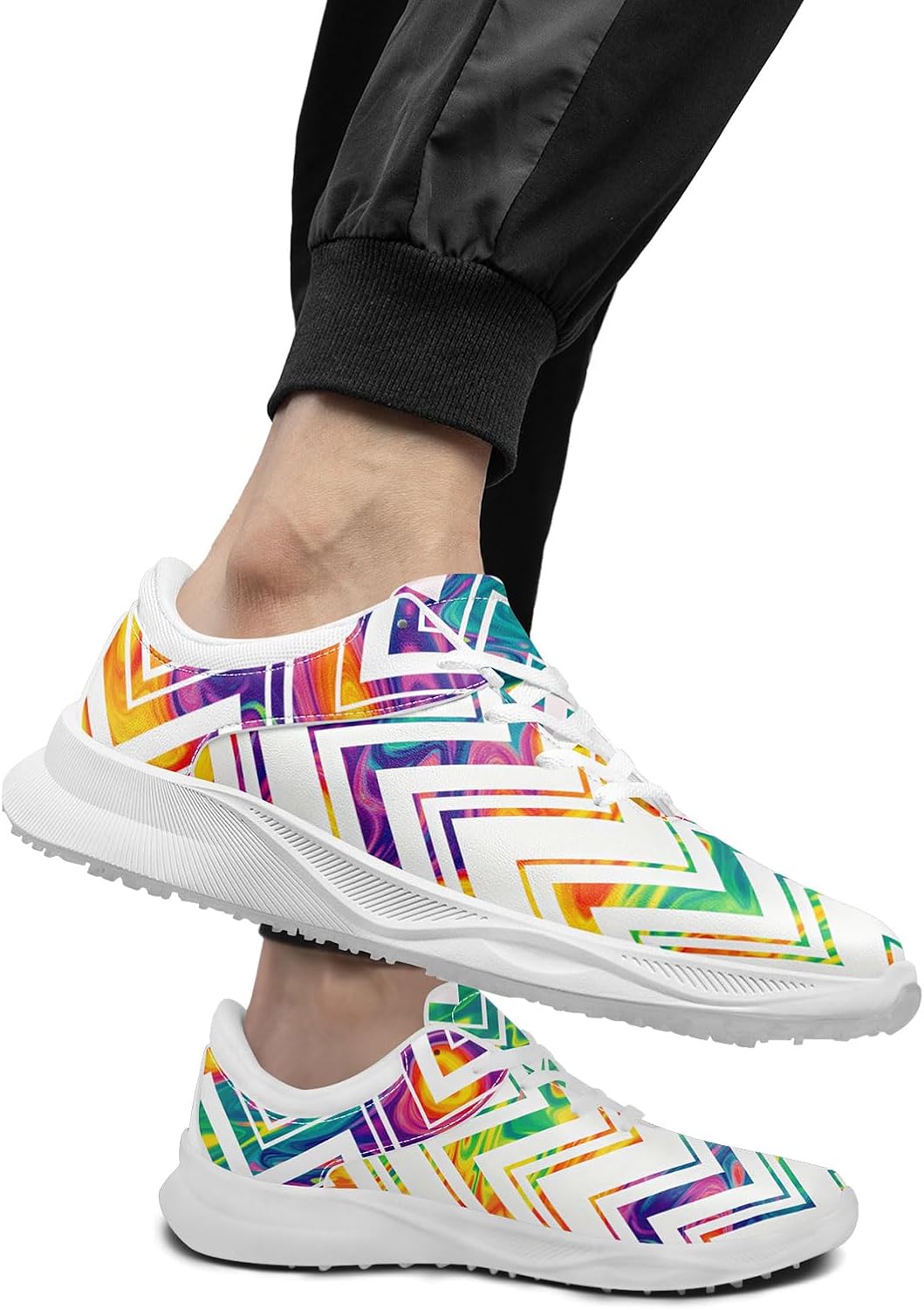 Spikeless Golf Shoes for Men & Women, Breathable Golf Sneakers Colorful Abstract Art Sports Walking Shoes Fashion Footwear