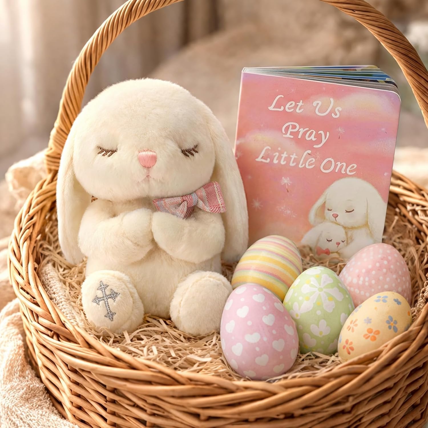 Baptism Gifts for Girls, Christening Gifts for Girls and Baby Dedication Gift Set for Newborn Baby, Includes 7-Inch Praying Bunny Stuffed Animal, Let Us Pray Baby Book and Keepsake Gift Box image 2