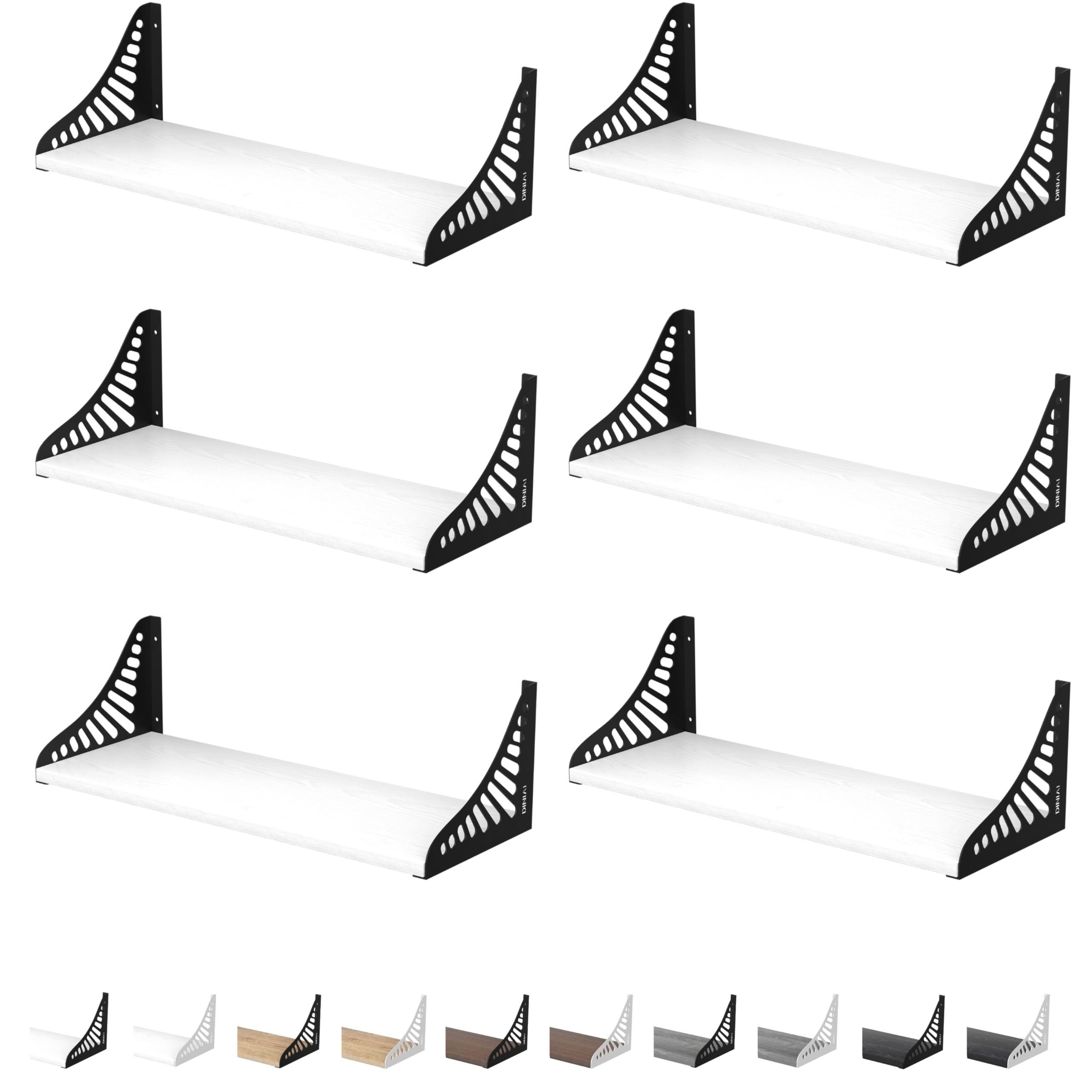 Étagères murales flottantes lot de 6 en bois rustique et métal noir ou blanc 04SH-06
