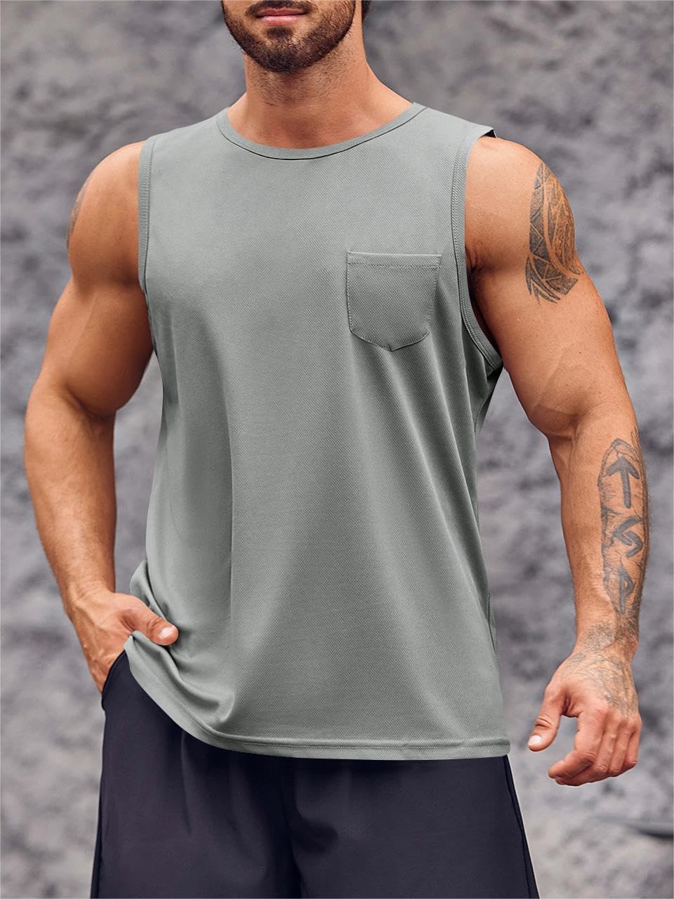 Runcati Mens Sleeveless Workout Tank Tops Athletic Muscle Gym T Shirts with Pockets - Image 3
