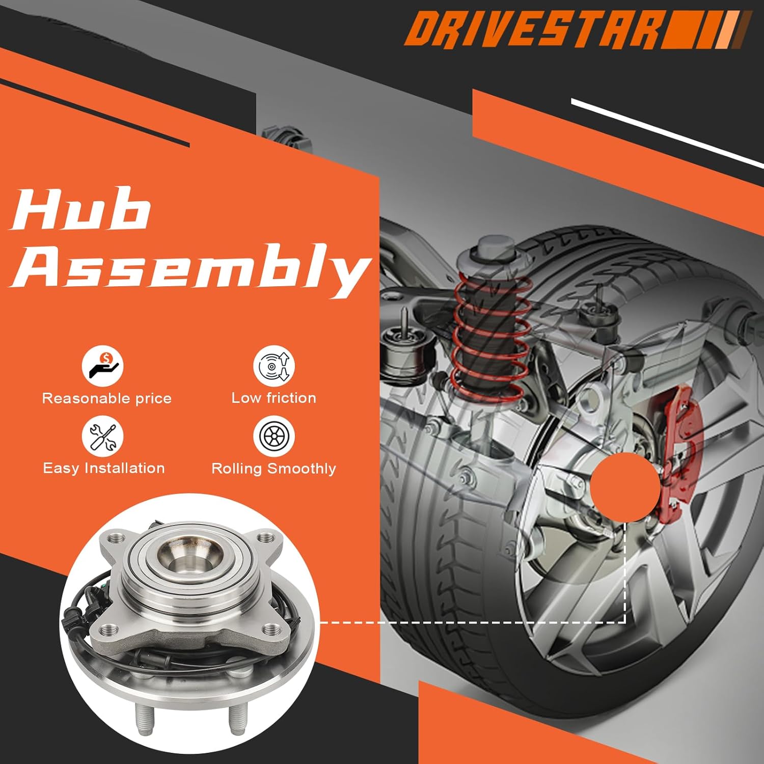 DRIVESTAR 515042 Front Left or Right Wheel Hub & Bearing Assembly for Ford Expedition, for Lincoln Navigator 2002 2003 2004 2005 2006, 2WD, 6 Lug w/ABS
