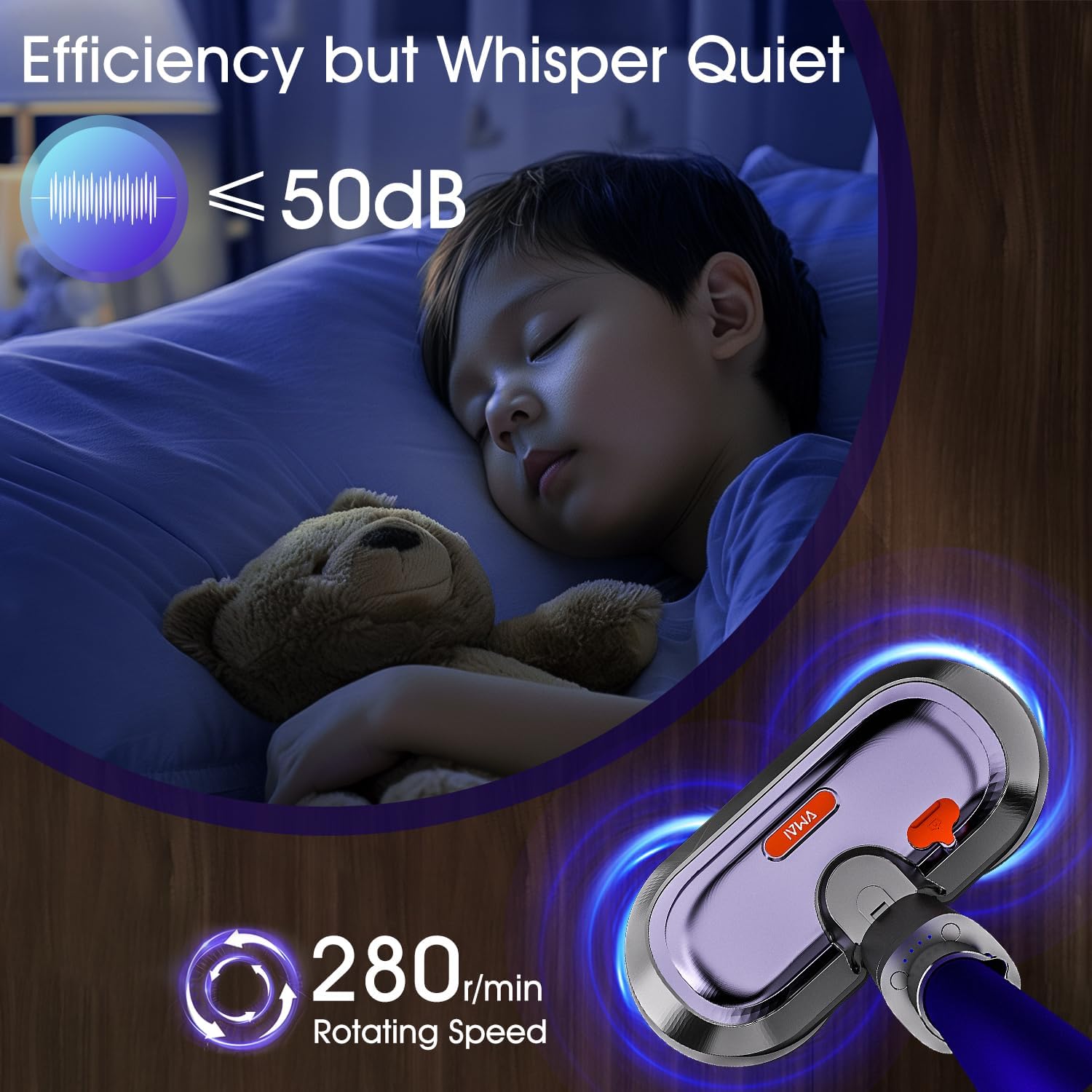 VMAI Electric Mop with Detachable Battery & 300ml Water Tank, Spin Mop with LED Headlight and Sprayer, for Hardwood, Tile, Laminate Floor, <50dB Working Noise