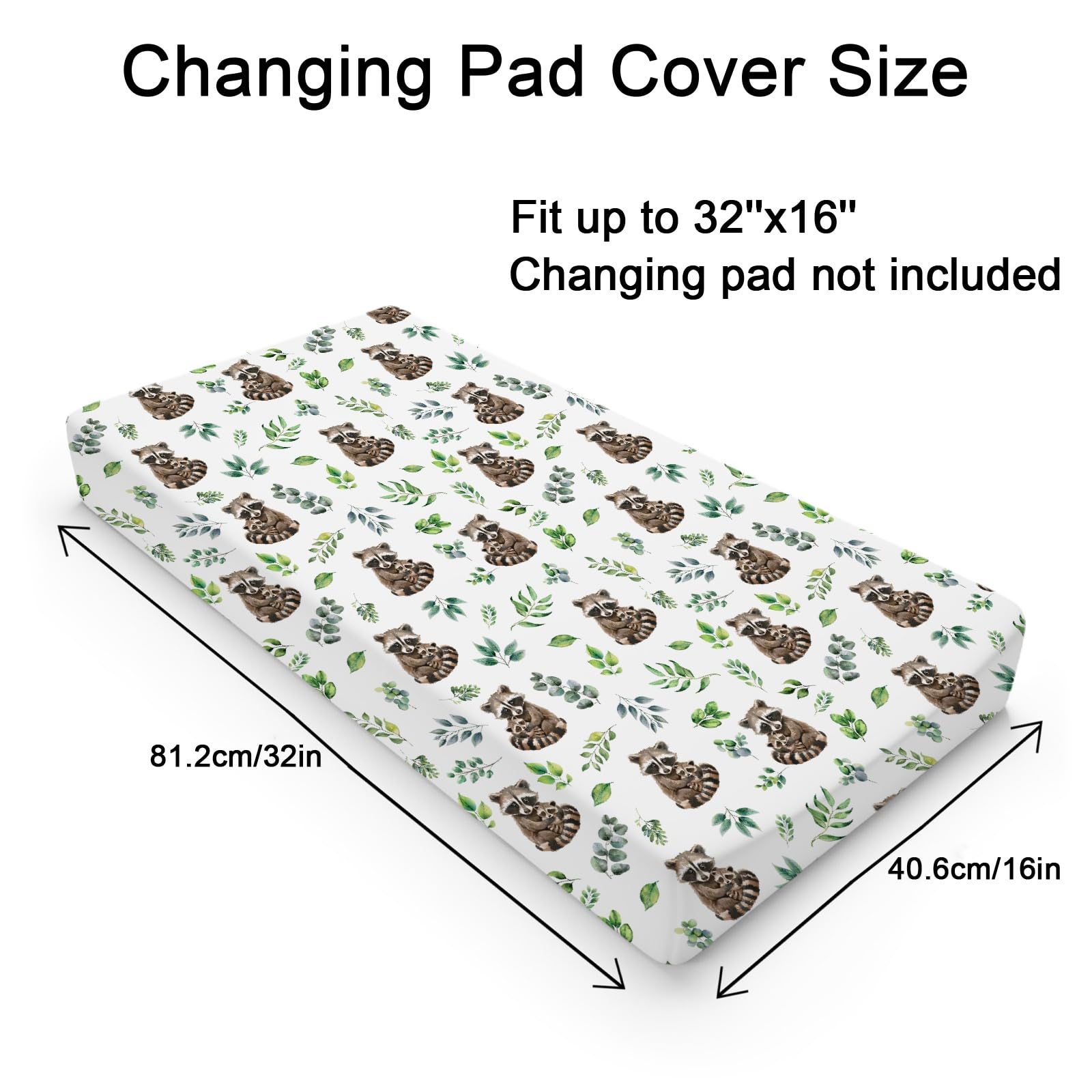 Cute Raccoon Green Leaves Baby Changing Pad Covers for Boy Girl 32''x16'' Mother Baby Raccoon Fitted Diaper Change Table Sheets Animals Boho Retro Leaves Soft Breathable Cradle & Bassinet Sheets