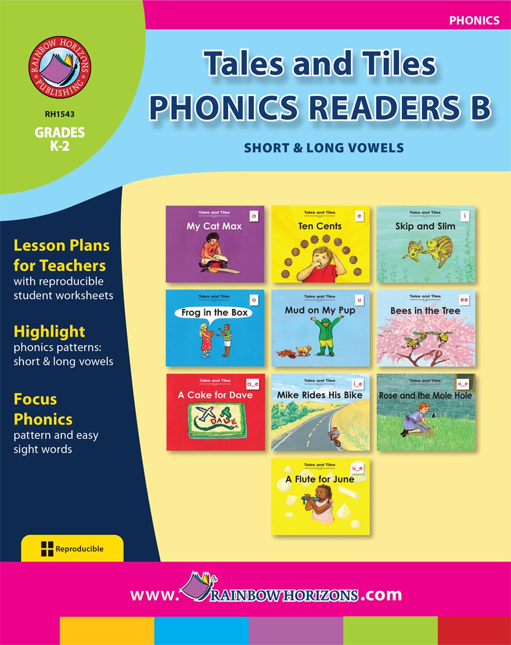Tales and Tiles Phonics Readers B: Short & Long Vowels Gr. K-2 - Rainbow Horizons Publishing
