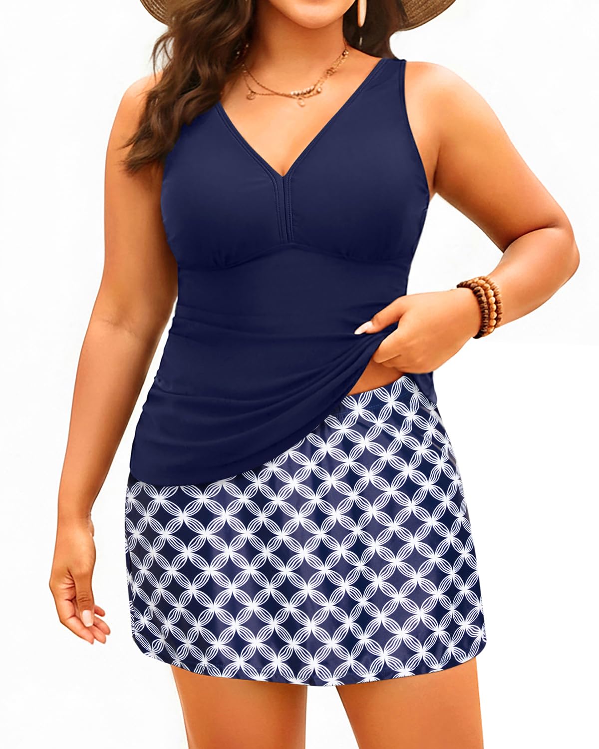 daci Women Plus Size Tummy Control Tankini with Skirt Two Piece Bathing Suits V Neck Swimsuits-picture-10