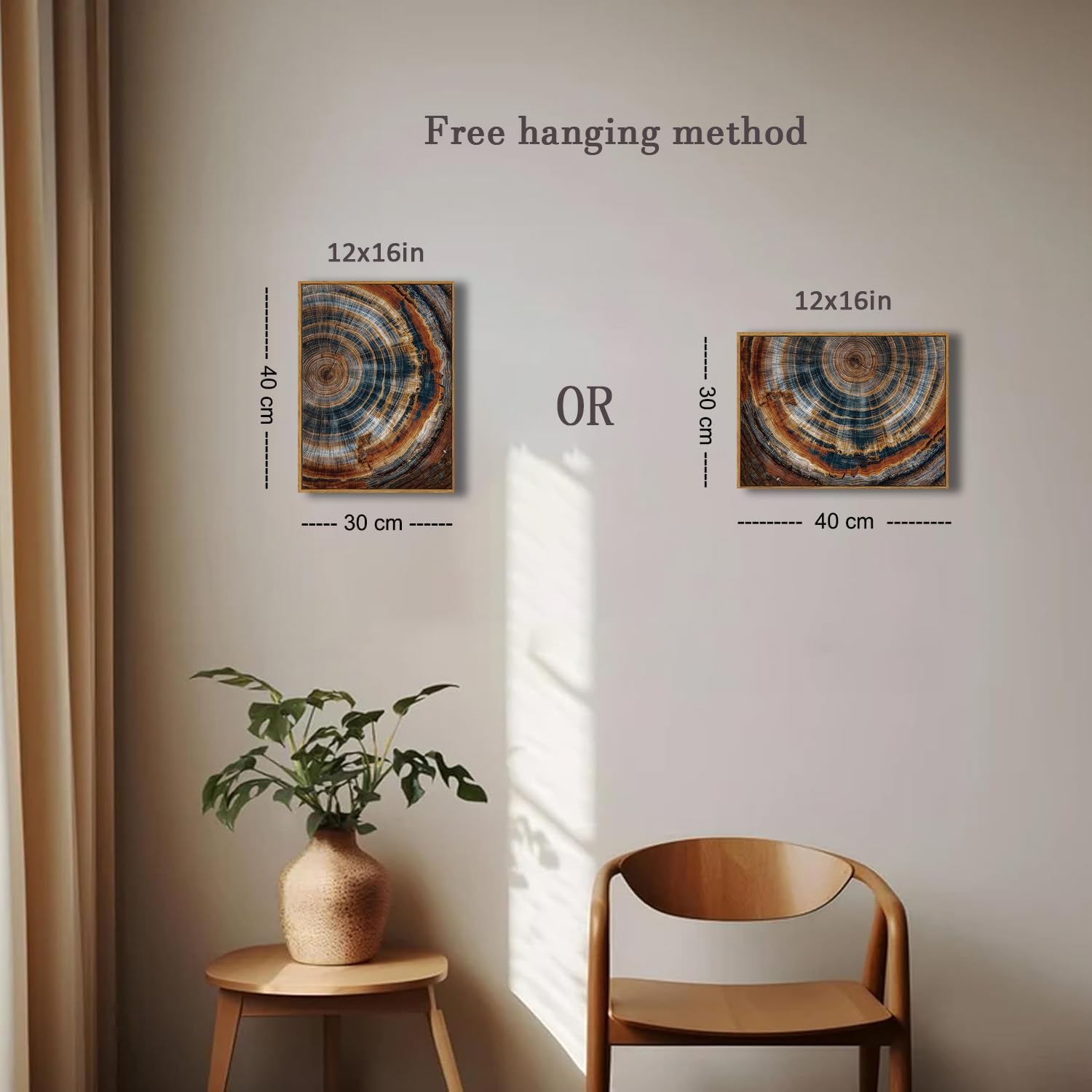 BingruiArt Framed Tree Ring Canvas Wall Art Abstract Wood Wall Decor Boho Modern Colorful Nature Painting Wood Stump Prints Pictures for Living Room Bedroom Bathroom Office 12"x16" Natural Framed(04)