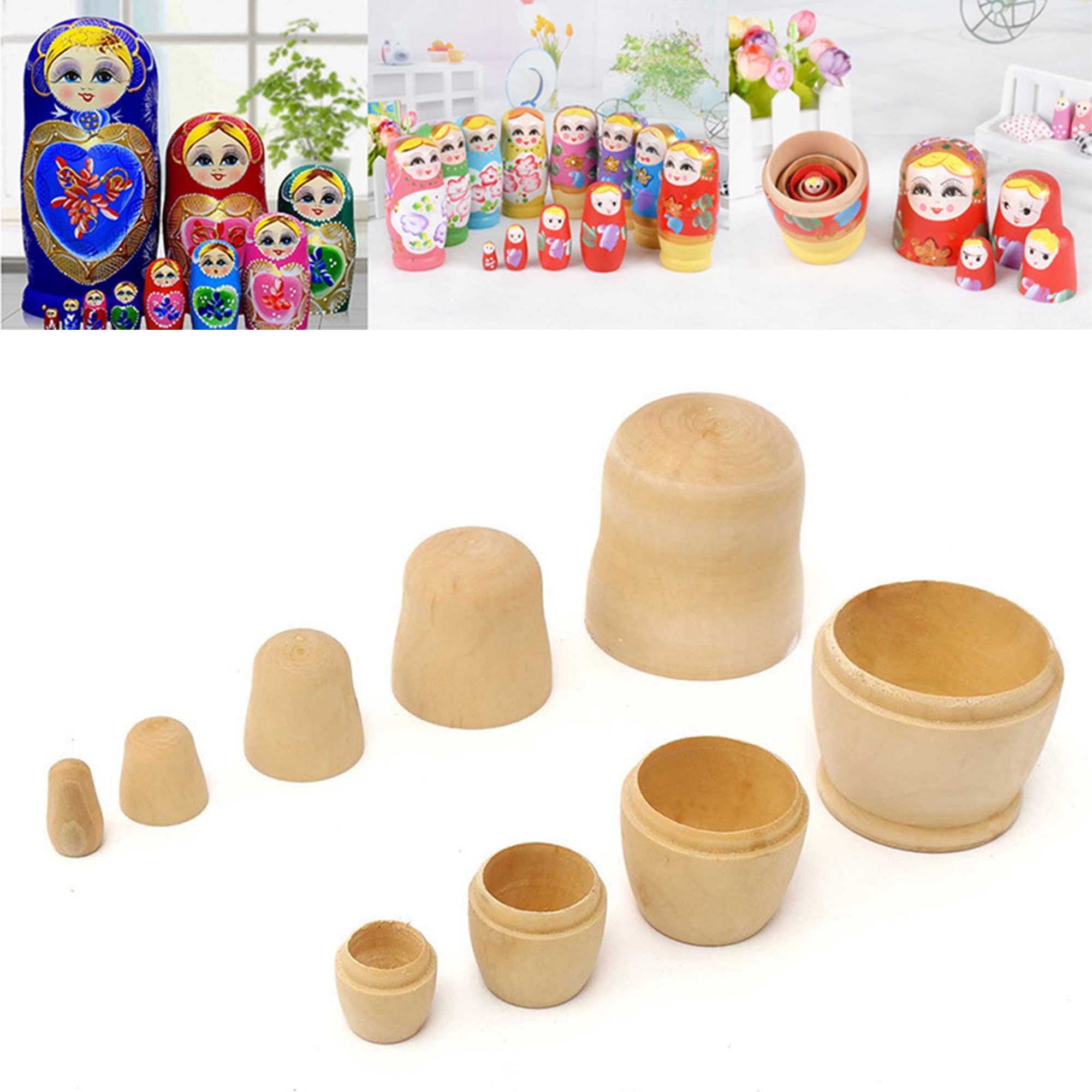 Russische Matroschka-Puppen,5 PCS Russische Holzpuppen Unbemalte Russische Puppen Matroschka-Puppen Handgefertigt in Russland Matroschka Rohling Holz Babushka Puppe Pour Erwachsene