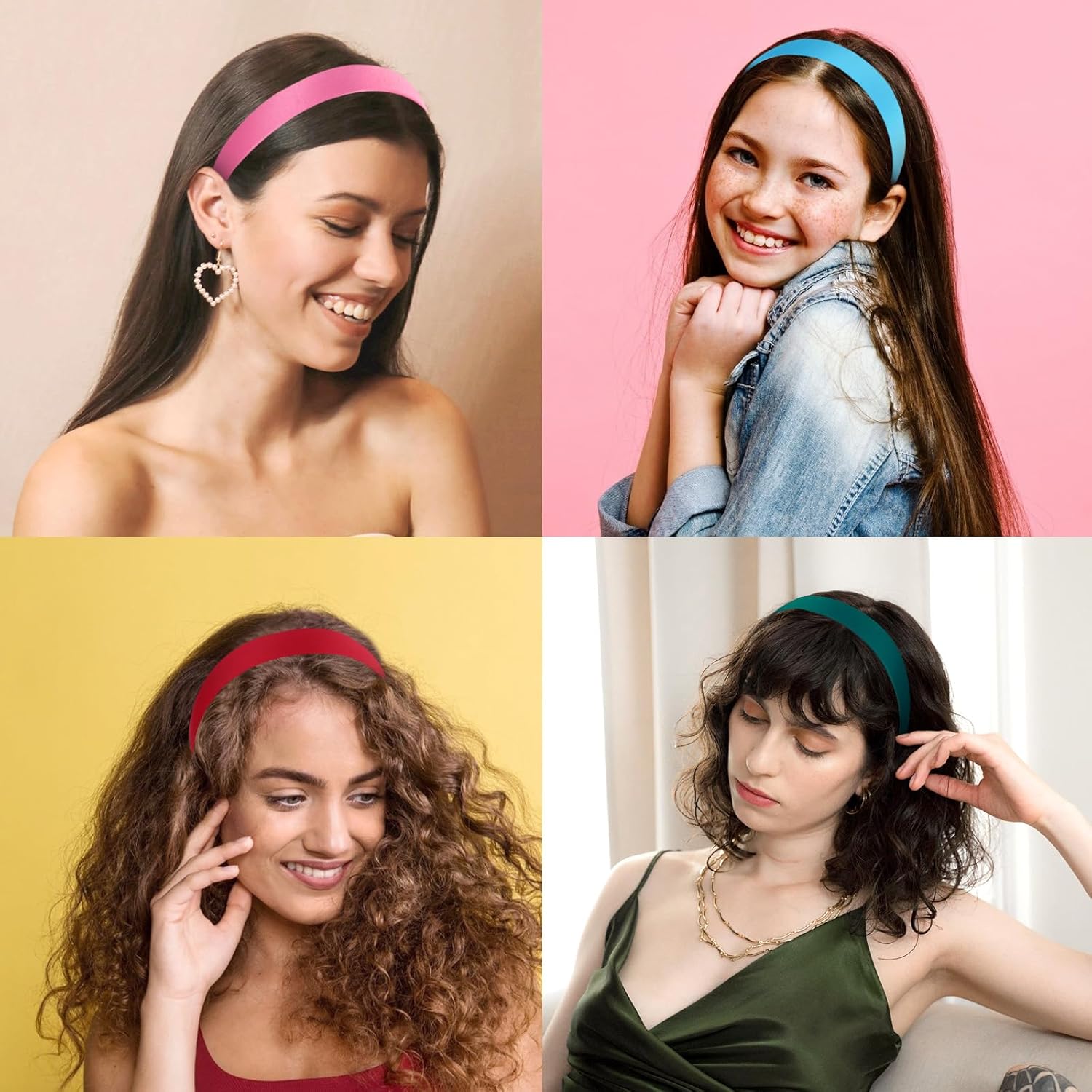 Wecoe 16pcs Headbands for Women 1 Inch Wide Multi-colored Satin Headband Non Slip Fashion Hair Bands Diy Holiday Costume Hair Accessories Women Girls Diademas Coreanas Para Mujer - Image 2