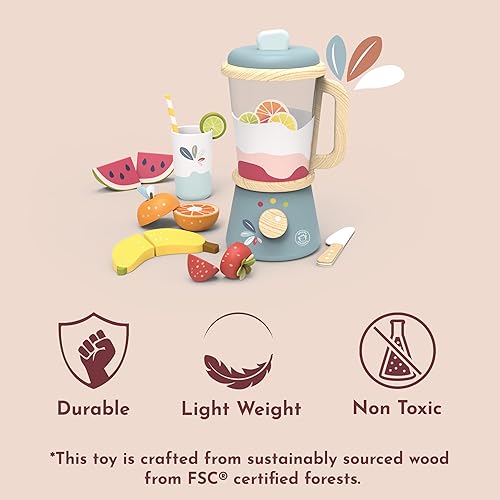 Miniatura 5 de Speedy Monkey Juego de licuadora para hacer batidos, juguete de madera FSC para niños, aparato de cocina de juego de simulación, mezclador de