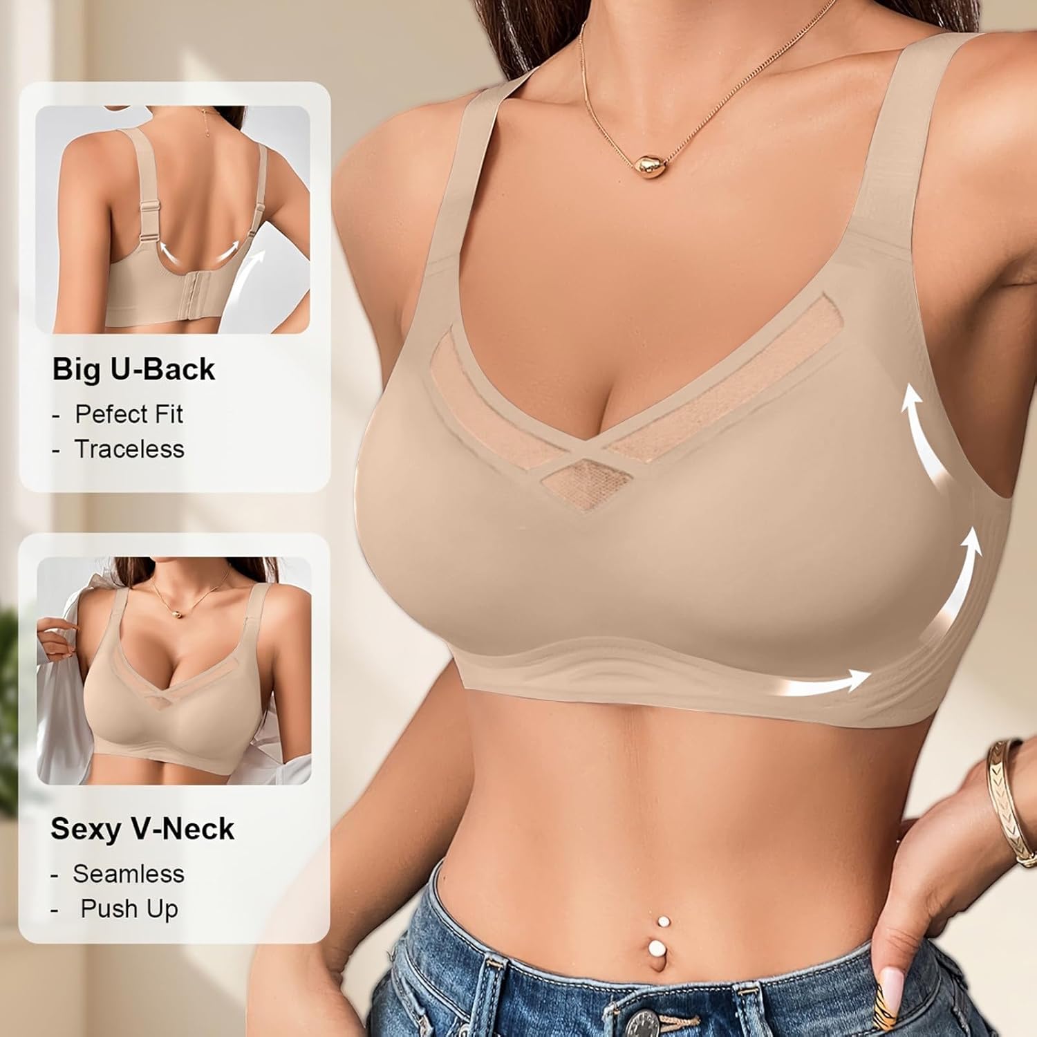 3 Pack of Jelly Bras for Women Supportive Wireless Comfortable Womens Bralettes Sexy Plus Size Seamless Push up Bra - Image 9