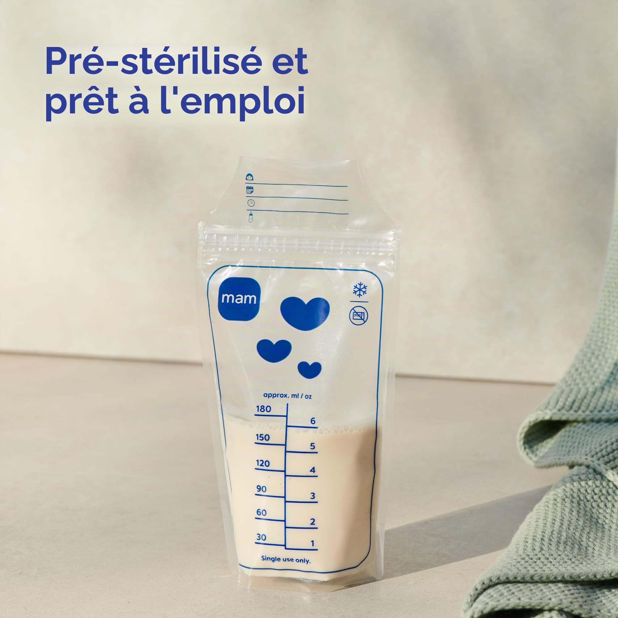 MAM Sacs de stockage de lait | Lot de 100 | Solution de stockage du lait maternel anti-fuite et pré-stérilisée | Design peu encombrant | Facile à verser et à ranger | Essentiels pour bébé pour