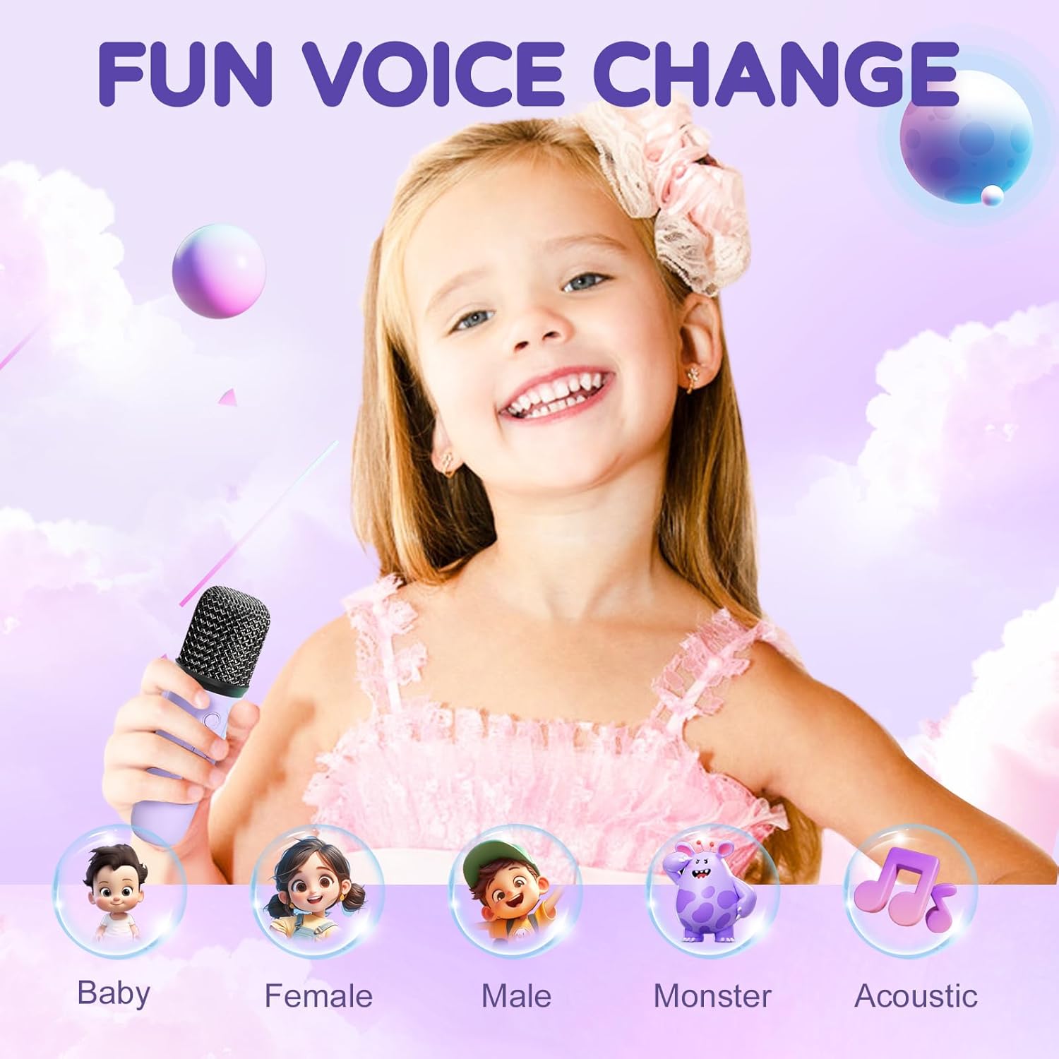 Karaoke Machine for Kids, Mini Portable Bluetooth Karaoke Speaker with 2 Wireless Microphone & LED Lights, Christmas Birthday Toy Gift for Girls Boys Ages 4, 5, 6, 7, 8, 9, 10, 12+ Years Old, Purple
