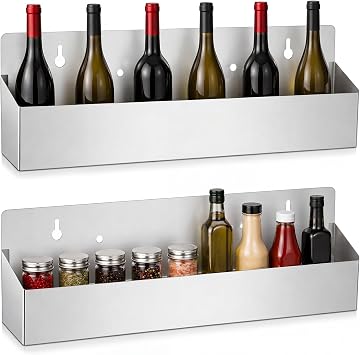 Tanlade 2 Pieces 22 Inch Single Speed Rail Stainless Steel Liquor Bottle Holder Wall Mounted Spray Bottle Rack Drink Rail Shelf for Bars Kitchens Food Trucks and Trailers, Silver