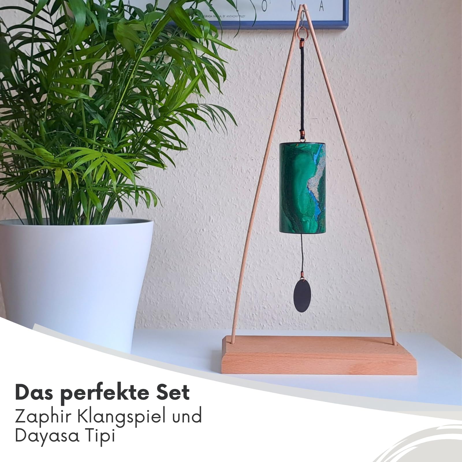 Zaphir Klangspiel Sufi mit Ständer - Klangspielständer Tipi aus Buchenholz - 50 cm Höhe für Yoga, Kinder zur Entspannung und Meditieren