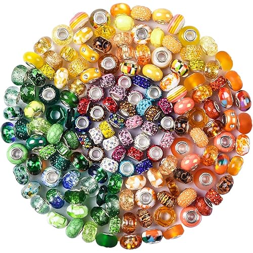 Aipridy Assortment European Large Hole Beads Spacer Beads Rhinestone Craft Beads for DIY Charms Bracelet Jewelry Making (Green-Orange-Lemon)