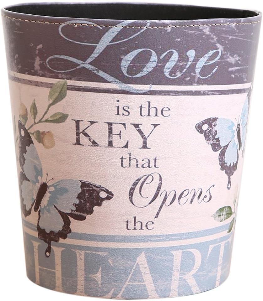 ReallyPow Faux Leather Bin Bedroom Trash Household Rubbish Bin for Bedroom, Livingroom, Kitchen, Bathroom - Butterfly Pattern