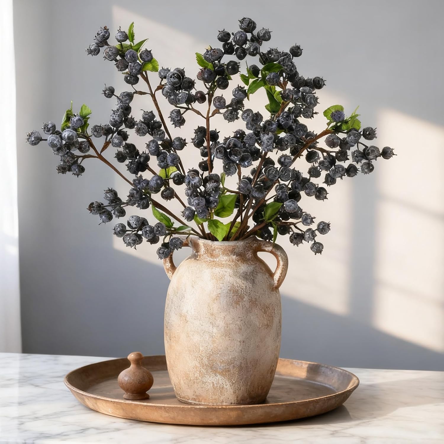 Suncalla 6 Pcs Artificial Berry Stems 24 Inch Faux Blue Berries Stem Farmhouse Rustic Decor Berry Artificial Flowers for Spring Wedding Party Home Office Decorations Easter DIY Bridal Bouquet