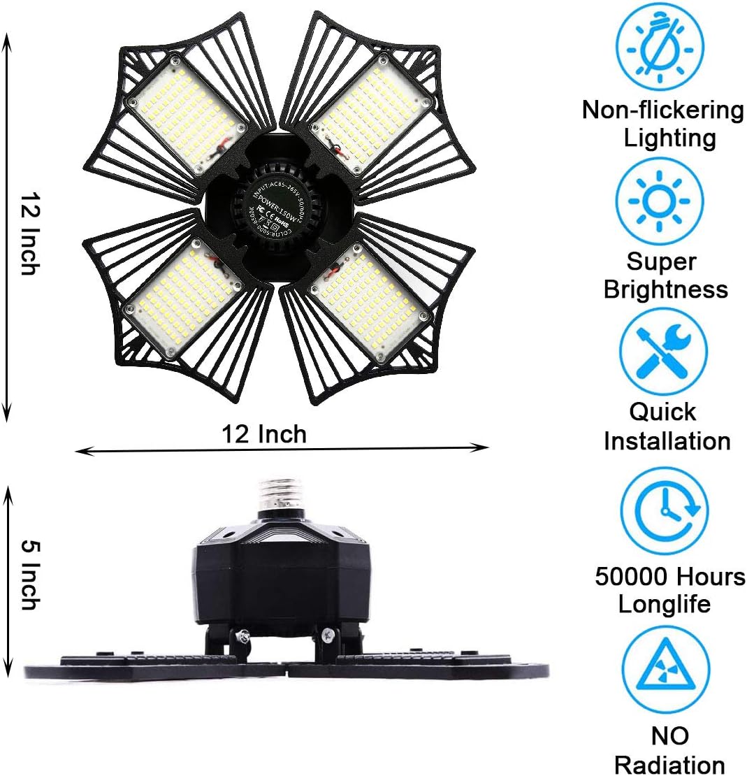 Authentic Crazy Deals LED Garage Light, 150W Garage Lighting, 15000LM 6000K Daylight High Bay Deformable LED Garage Ceiling Lights with 4 Adjustable Leaf, LED Shop Lights for Garage Basement Workshop Top Rated LED Garage Light, 150W Garage Lighting, 15000LM 6000K Daylight High Bay Deformable LED Garage Ceiling Lights with 4 Adjustable Leaf, LED Shop Lights for Garage Basement Workshop