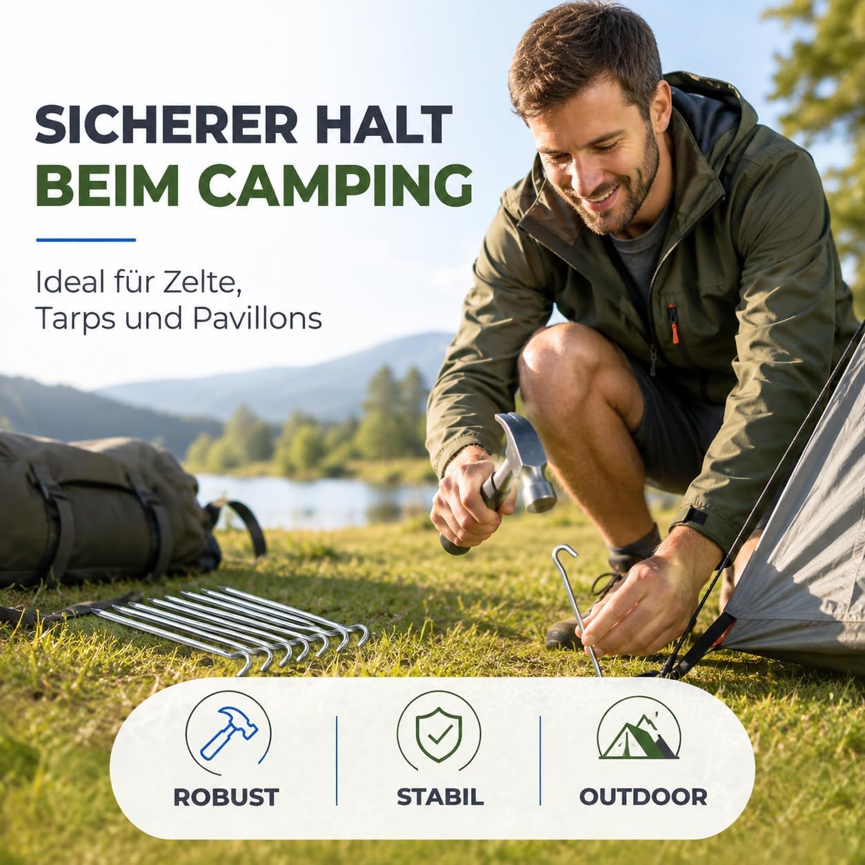 Piquetas para tienda de campaña de 18 cm – piquetas de acero resistentes para camping, jardín y exterior – Fijación estable para tienda de campaña y accesorios versátiles (100 unidades)