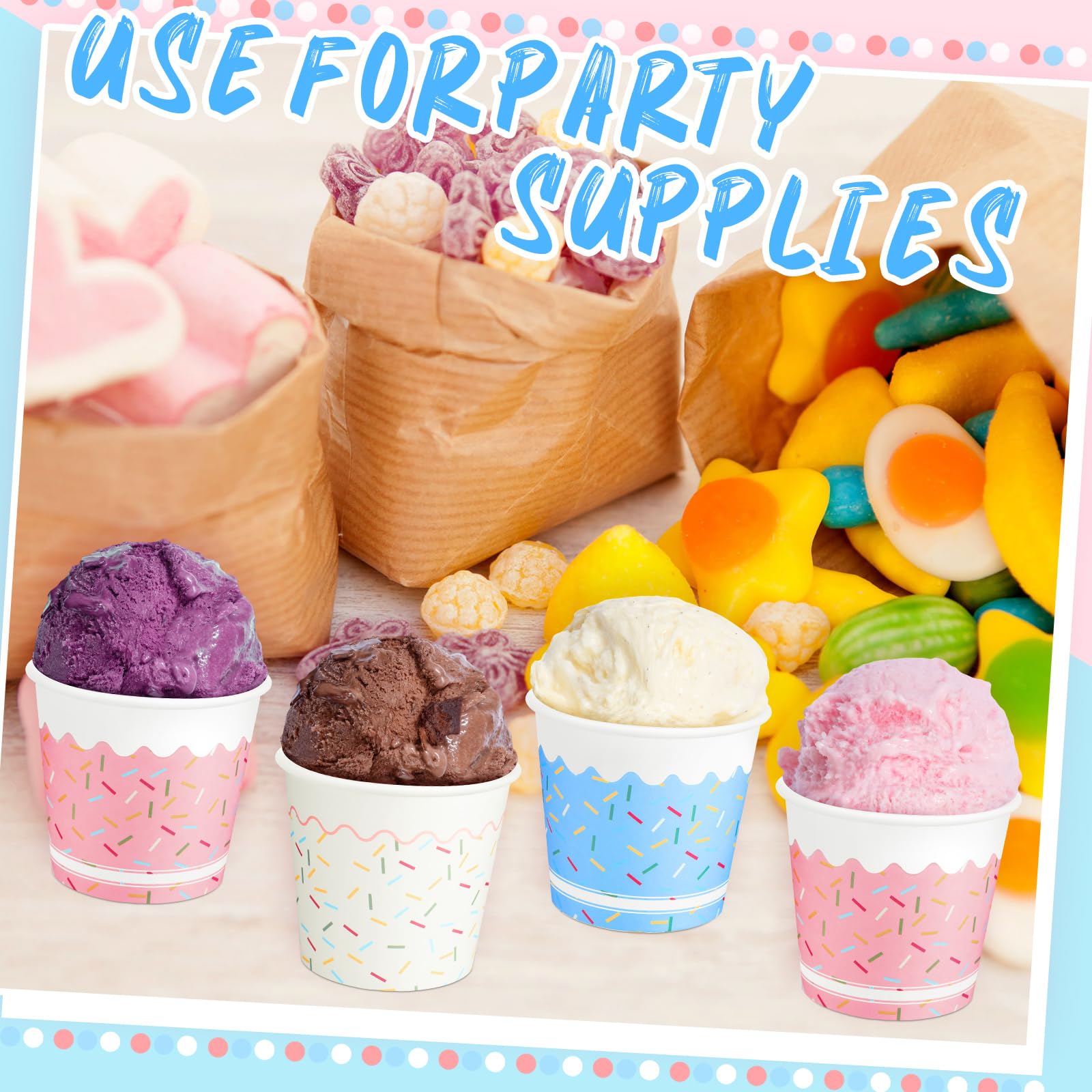 SiliFine 200 Stück Eisschalen Einweg-Eisbecher aus Papier, 325 ml, Dessertschalen, Einweg-Eisbecher, Lebensmittelbehälter für heiße kalte Suppe, Party, gefrorener Joghurt, Leckereien, Snacks,