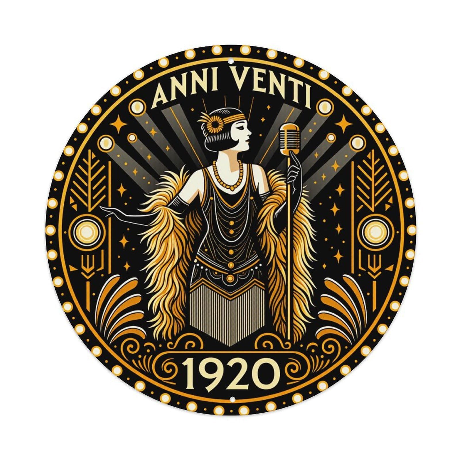 Art Deco Flapper Style Design Round Tin Sign Vintage Metal Poster Retro Bar, Home, Man Cave, Kitchen, Laundry Room Wall Art Decor Gift 8x8Inch