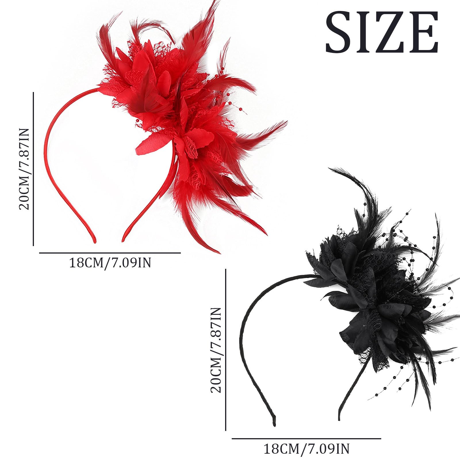 MUNSKT Feathered Headpiece,2 PCS Red And Black Fascinators for Women,1920s Feather Headwear,Feather Headband,Hair Accessories for Cocktail Wedding Prom Masquerade Tea Party - Image 2