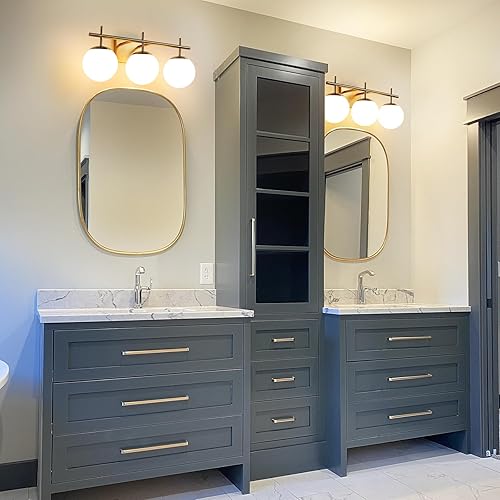 Miniatura 6 de Lámpara dorada para baño, luz de tocador de baño de 3 luces sobre el espejo, accesorios de iluminación modernos con pantalla de vidrio de globo