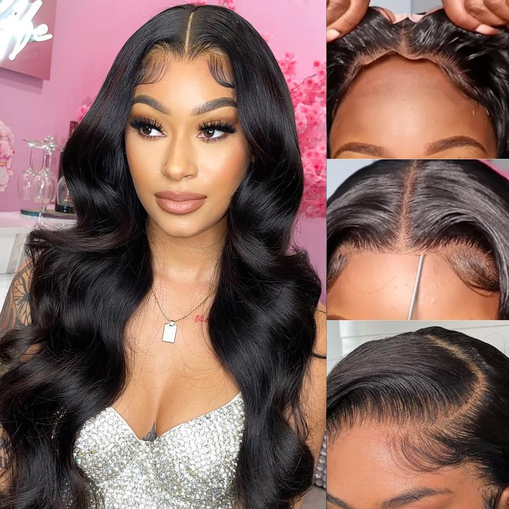 Glueless Wigs Human Hair Pre Plucked Pre Cut 5x5 HD Lace Closure Wigs Human Hair 180% Density Wear and Go Body Wave Lace Front Wigs Human Hair for Women 28 Inch