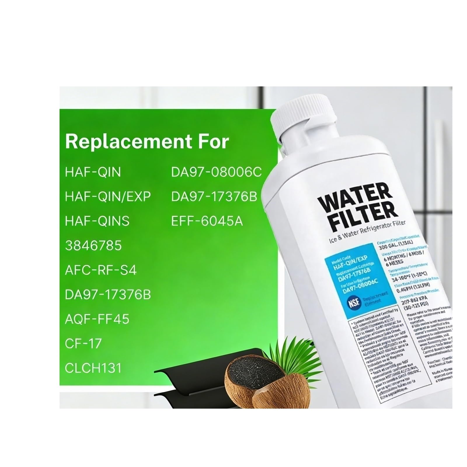 Compatible avec Samsung DA97-17376B, HAF-QIN/EXP, filtre à eau de réfrigérateur de remplacement, durée d'utilisation 6 mois, certifié NSF(2PCS)