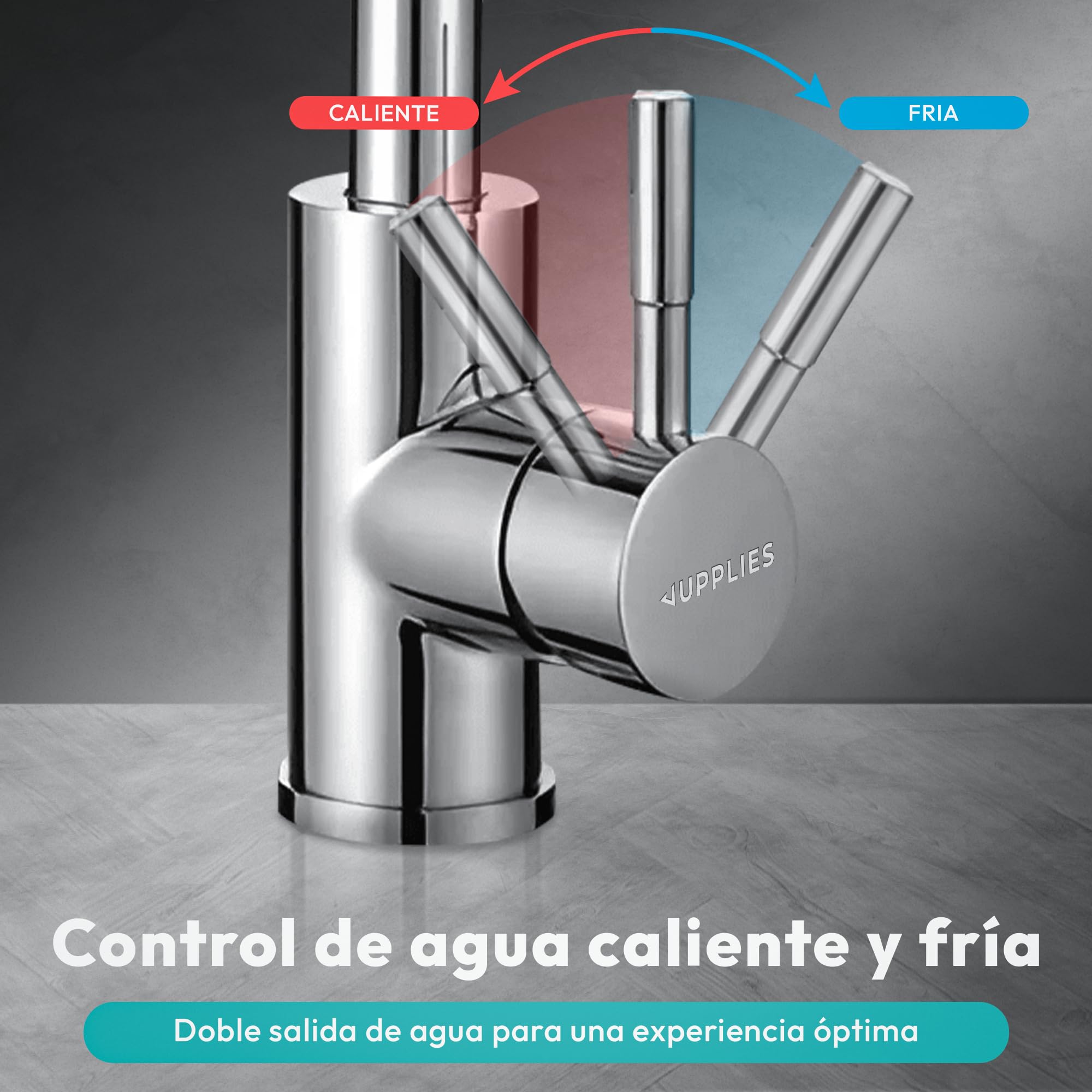 JUPPLIES Grifo Cocina Extraible Profesional – Acero Inoxidable, 360°, Diseño con Resorte, 2 Modos de Agua, Grifo Fregadero Cocina Extraíble, Fácil Instalación, Grifos Cocina Modernos
