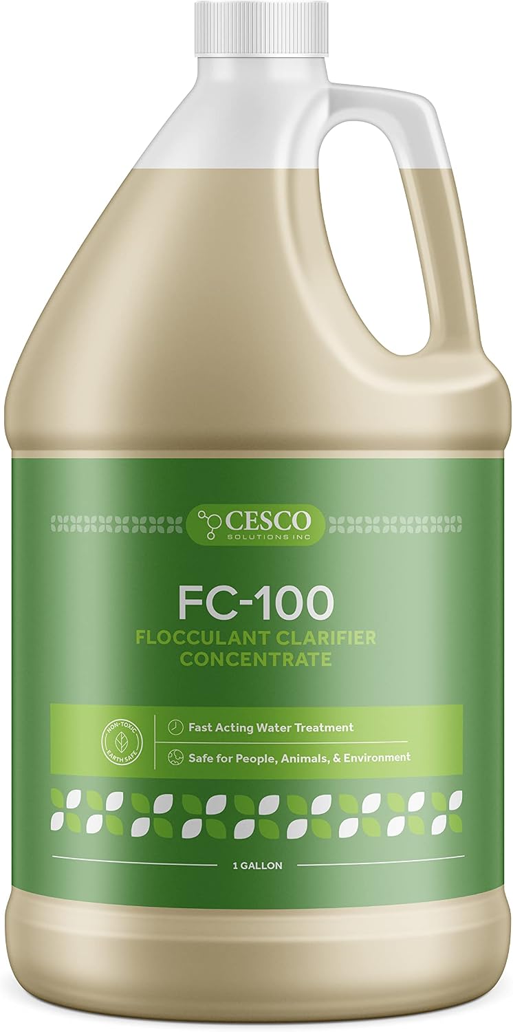 Cesco Solutions FC-100 Flocculant Clarifier - Concentrated Water Cleaning Liquid for Swimming Pool, Pond, Spa - Non-Toxic Pool Chemicals - Eco-Friendly, Safe Pool Supplies (1 Gallon)