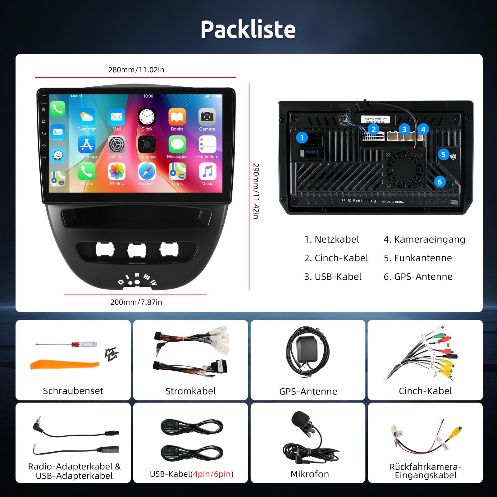 ESSGOO 4+64G Android 15 Autoradio mit Wireless Carplay und Android Auto Für Peugeot 107 / Citroen C1 / Toyota Aygo 2005-2014,10 Zoll Auto Radio Display mit Bluetooth WiFi GPS Mirror Link FM Mikrofon