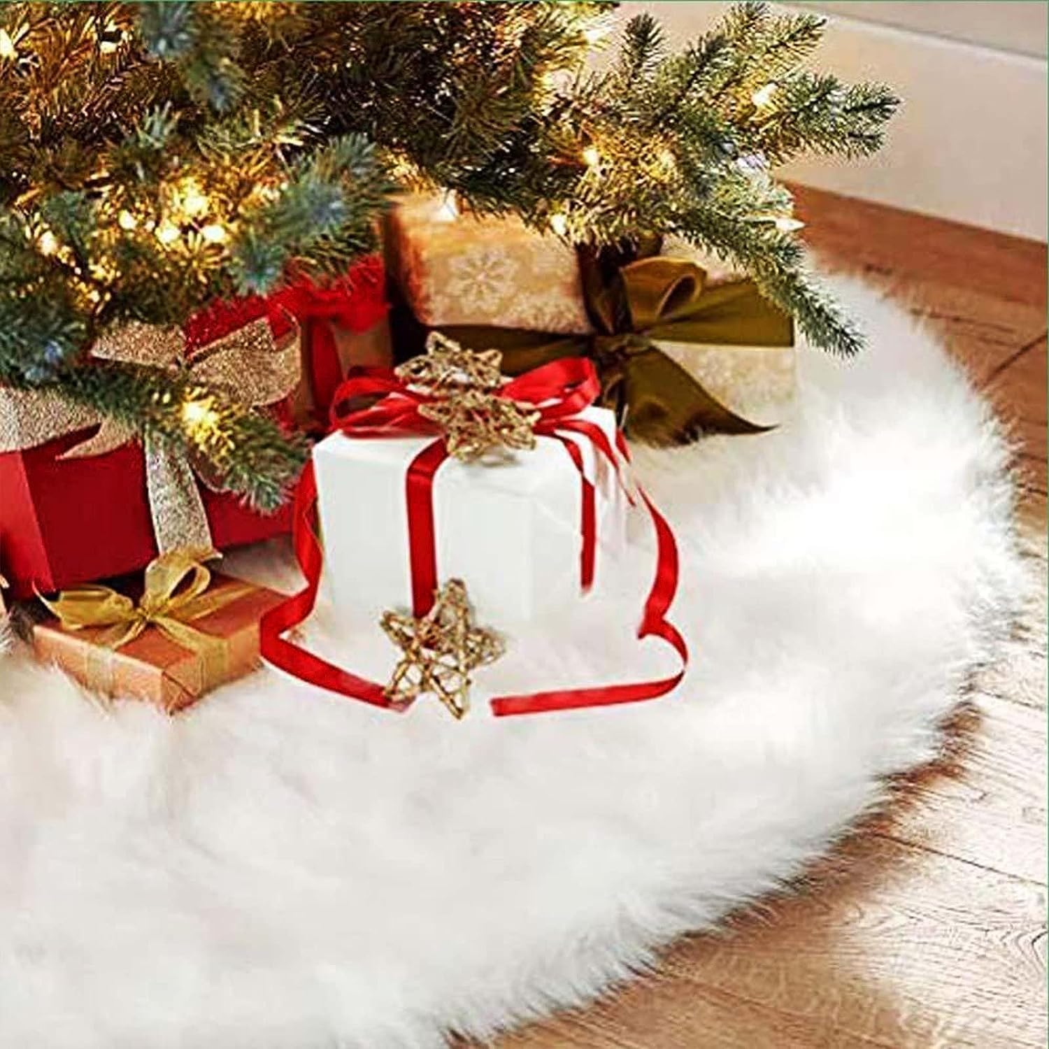 Quanen Electronic White Christmas Tree Skirts, Faux Fur Large Plush Round Base Mat Xmas Decorations For Your Christmas Tree - Fits Any Size Tree (-48Inch） (, 48Inch)
