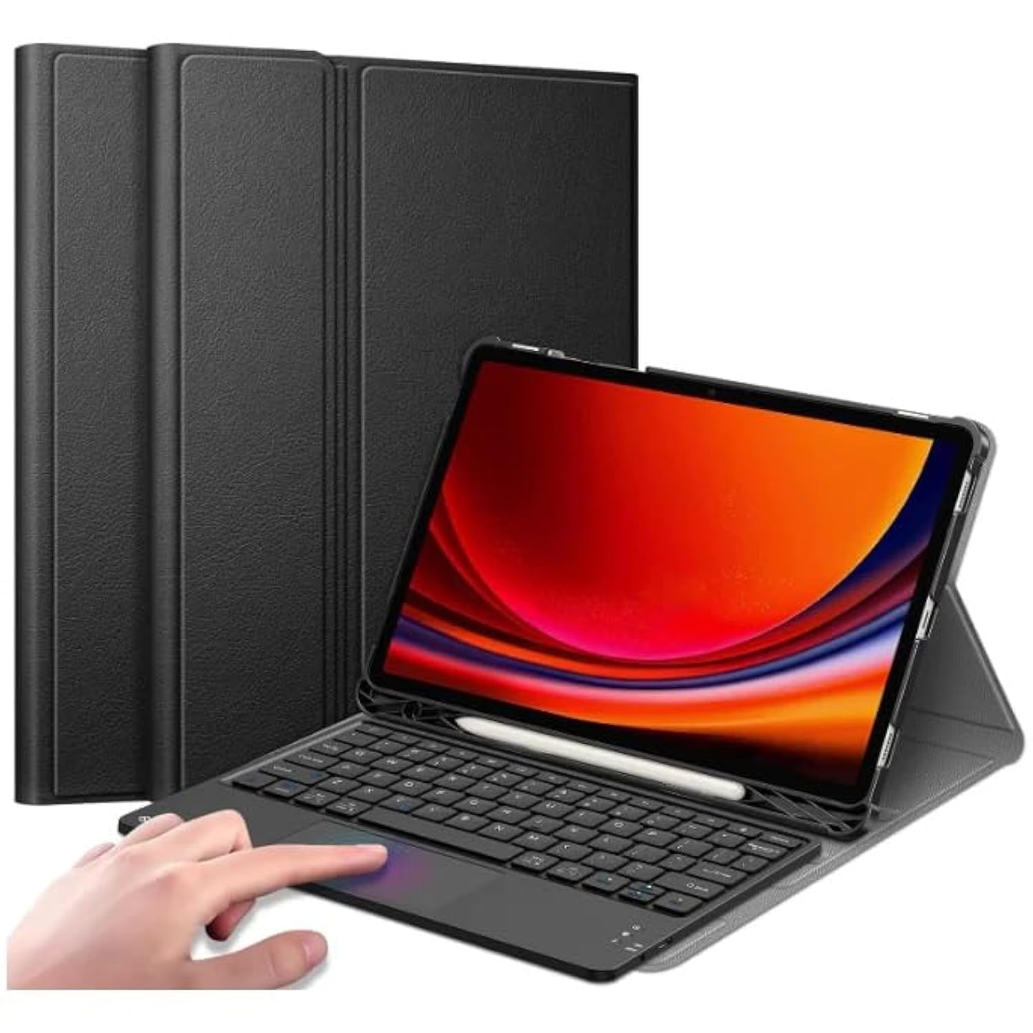 Touch Case with Keyboard for Samsung Galaxy Tab S9 Ultra 14.6", 2023, Arabic and English - Multi-Touch Trackpad -Detachable Wireless-Pen Holder Tablet Keyboard Case for Samsung Tab S9 Ultra Black