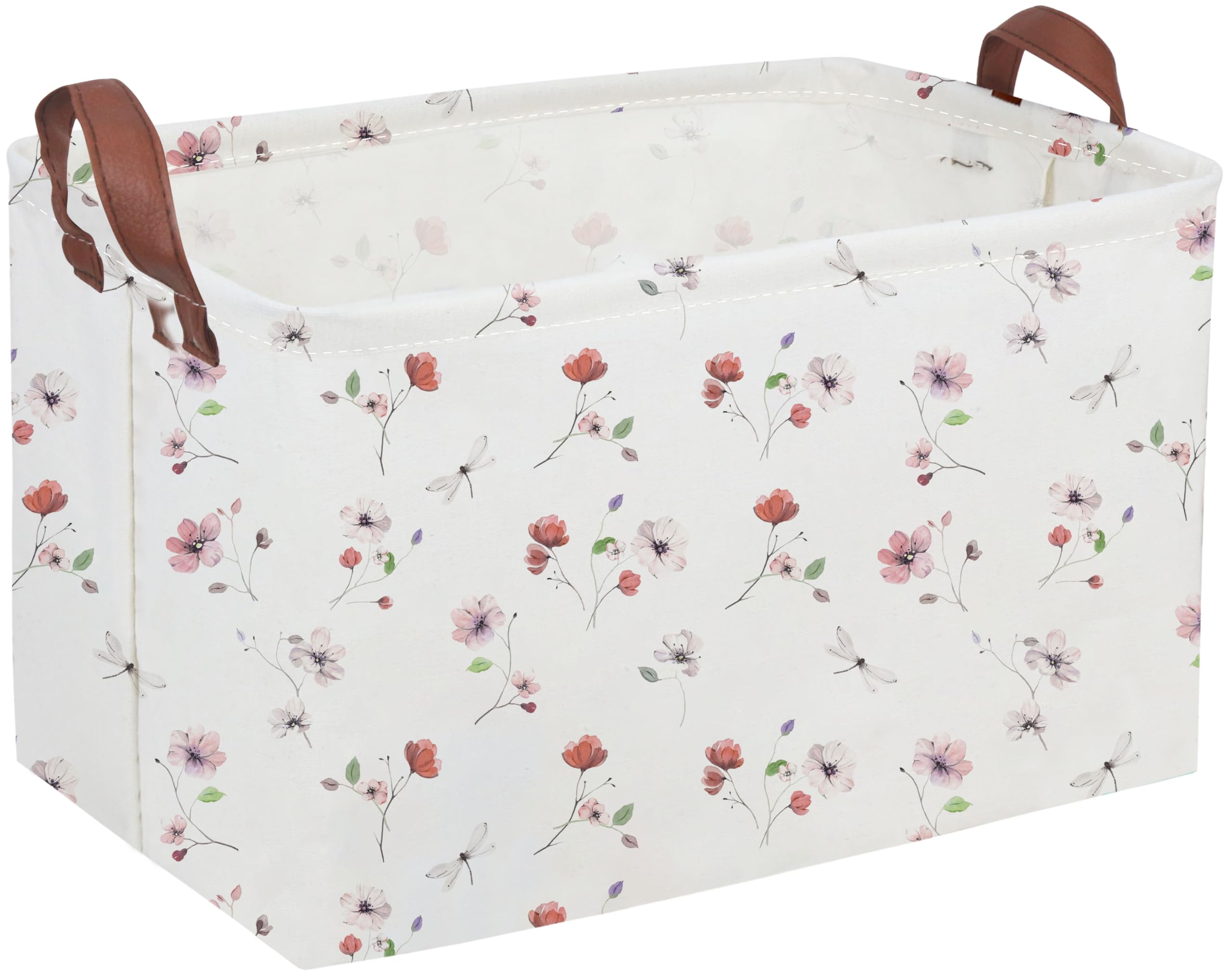 Sanjiaofeng Rectangular Kids Basket Flower Storage Bins,Girls Storage Basket with Handles.Clothers,Books,Kid's Gifts Bins. (Dried flower)