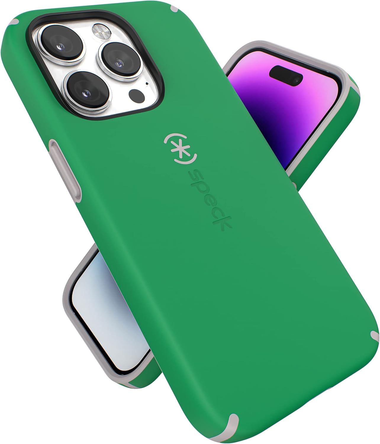Speck iPhone 14 Pro Case - Slim, Drop Protection, Scratch Resistant, Soft Touch, Dual Layer, Renew Green/Sweater Grey CandyShell Pro