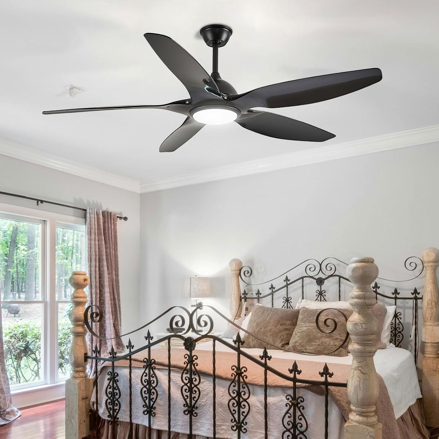 59in Quiet Ceiling Fans with Lights Remote 6 Speeds Ceiling Fans with DC Motor, 5 ABS Blades Dimmable LED Ceiling Fan Light for Restaurant Bedroom Lounge Room Living Room