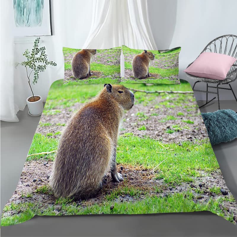 Parure de lit 90x190 enfant capibara housse de couette 110g et sa taie d'oreiller